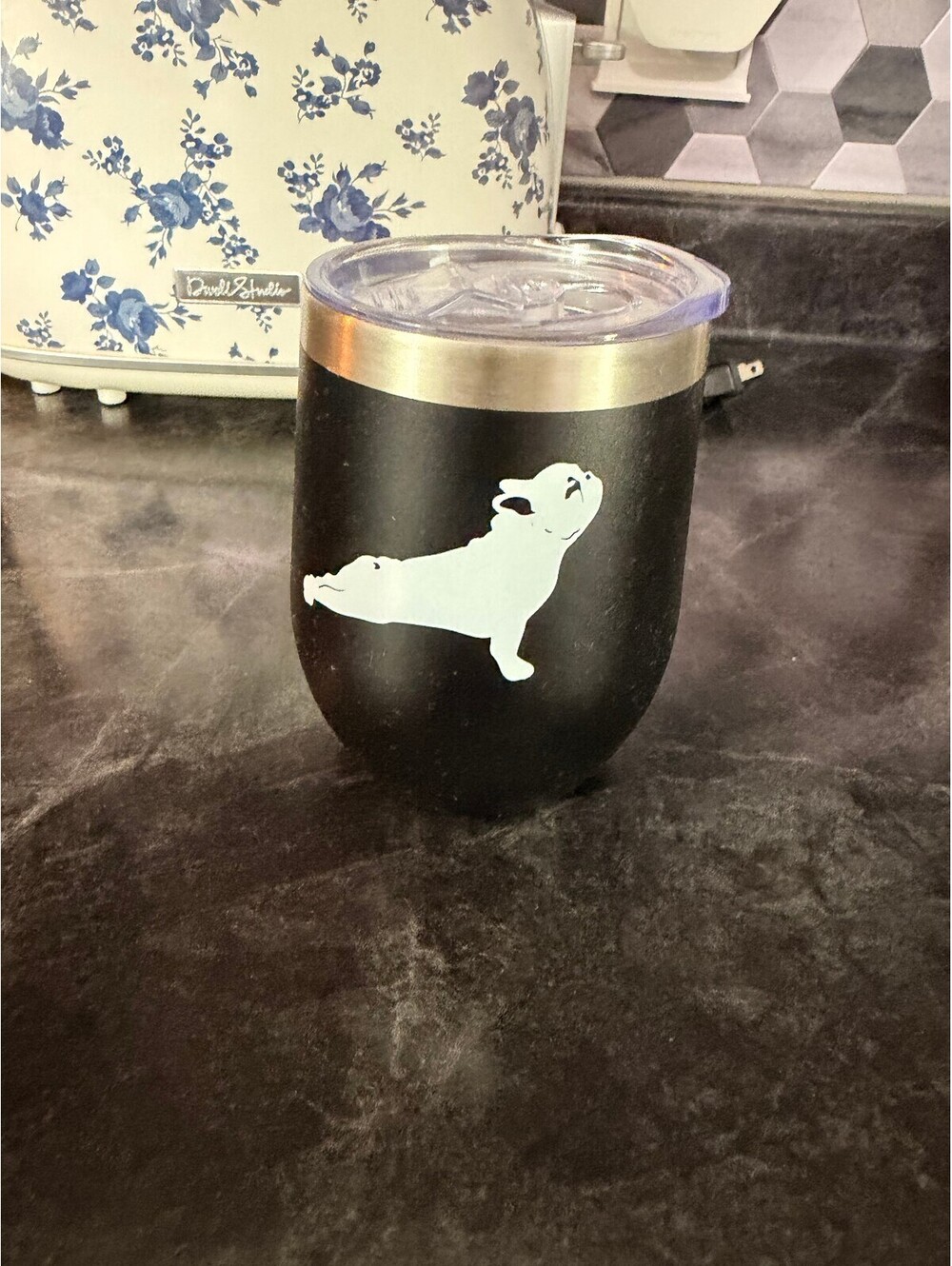 Black Stainless Steel Insulated Tumbler with Bulldog Design